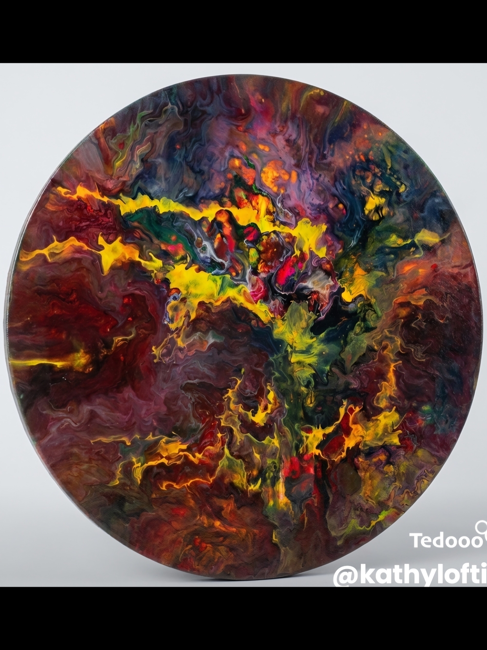 Kathy Loftin's Round Abstract Acrylic Wall Art - Multicolor Yellow & Red Accents